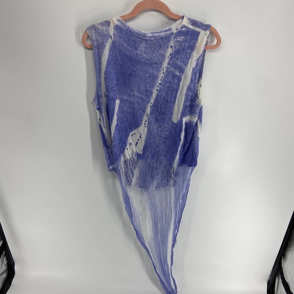 Benjamin Jay Blue White Tie dye tank shredded high low top womens small - Picture 6 of 6